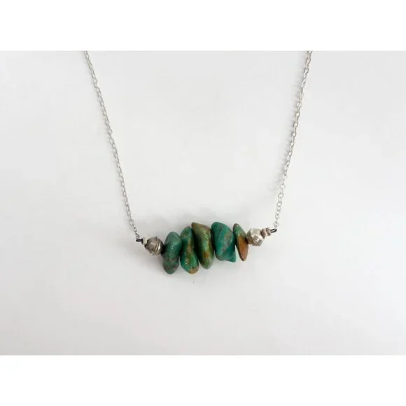 Freeform Turquoise Gemstone Sterling Silver 925 Vintage Pendant Necklace - 16" - Picture 7 of 15